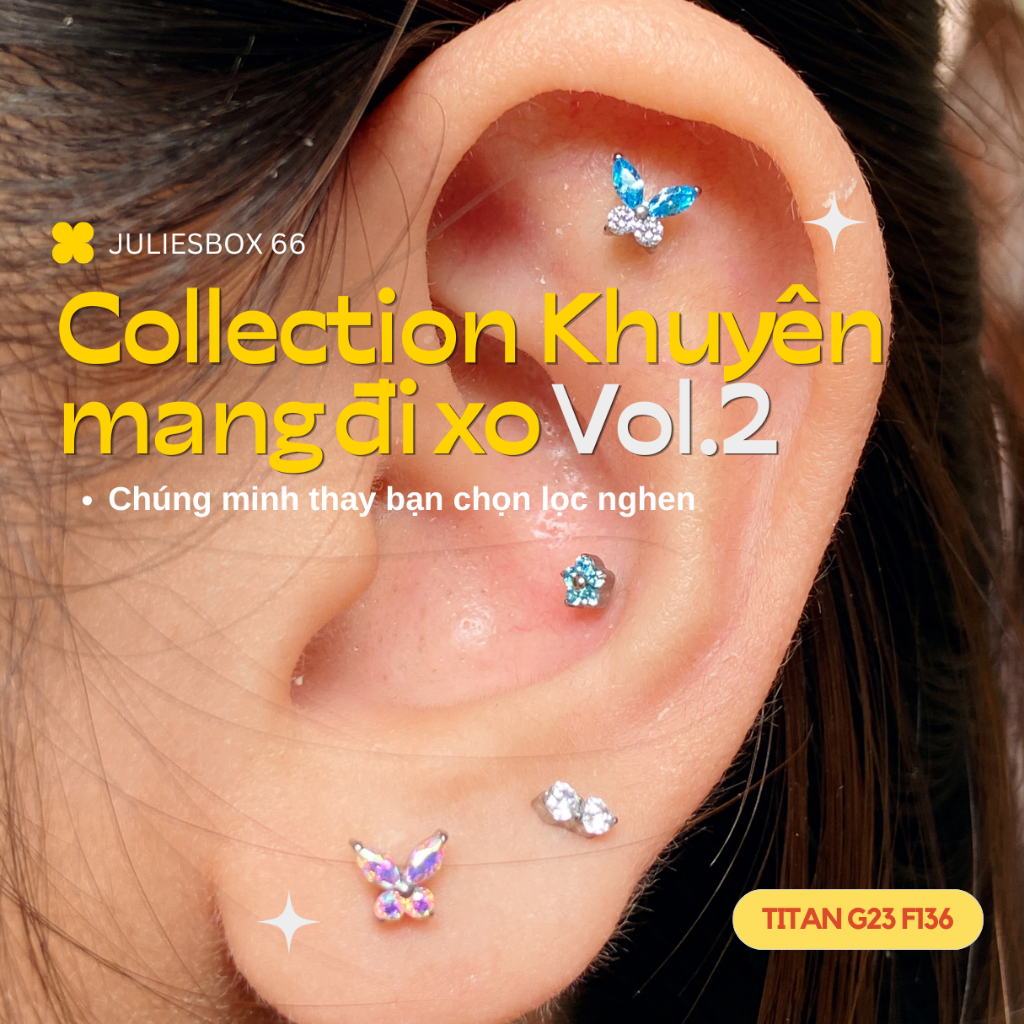 titan g23 F136[1 CHIẾC] Khuyên tai, chất liệu Titan G23 ASTM F136 Mang Đi Xỏ Khuyên VOl.2 Không Kích
