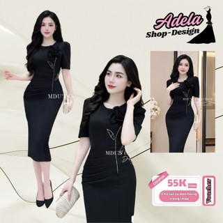 Váy Ôm Body ADELA DESIGN Chất Liệu Xleo Hàn Cao Cấp Đính Hoa Trước Ngực Tinh Tế MDU3959