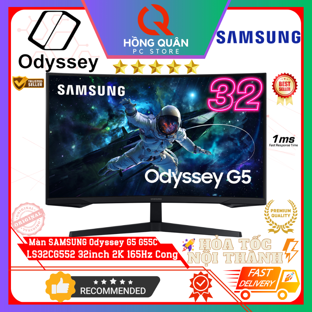 Màn Hình Cong SAMSUNG Odyssey G5 G55C LS32CG552EEXXV 32inch 2K 165Hz VA HDR10 1ms New - Hàng Chính H