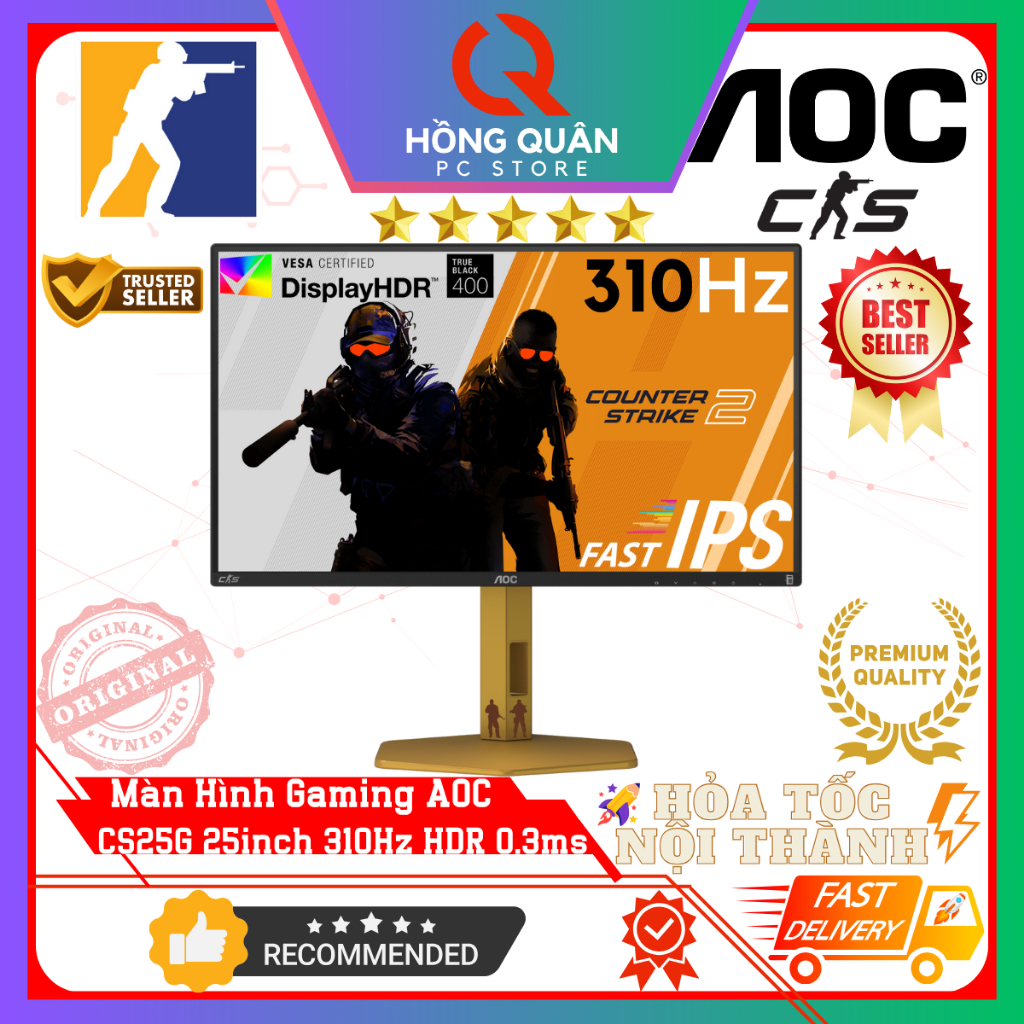 Màn Hình Gaming AOC CS25G 25inch 310Hz (OC) Fast IPS HDR400 0.3ms G-Sync FullHD New - Bảo Hành 3 Năm