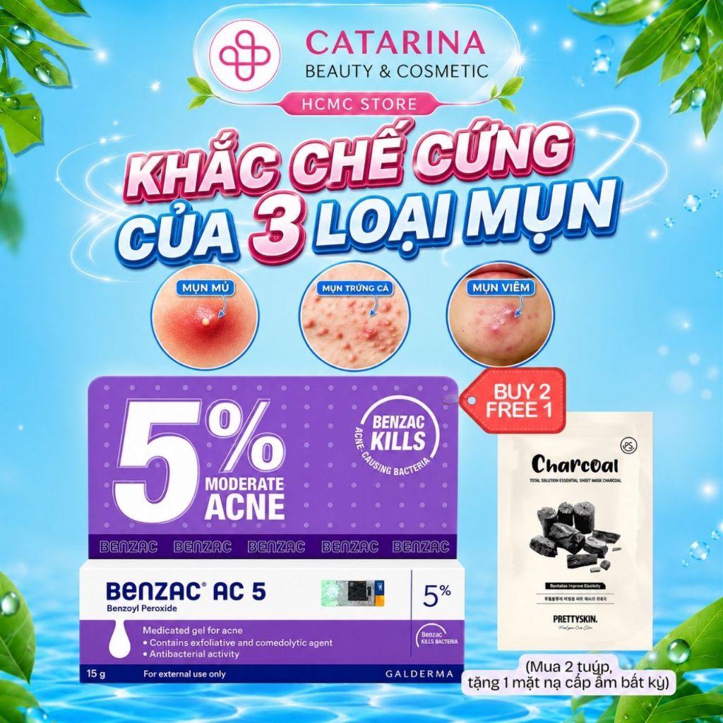 Galderma Benzac AC | Benzoyl Peroxide 5% 15gram Thái Lan | Hỗ trợ giảm mụn viêm mụn trứng cá