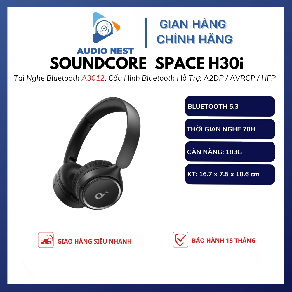 Tai Nghe Chụp Tai Bluetooth Soundcore H30i A3012  - Bảo Hàn 18 Tháng.