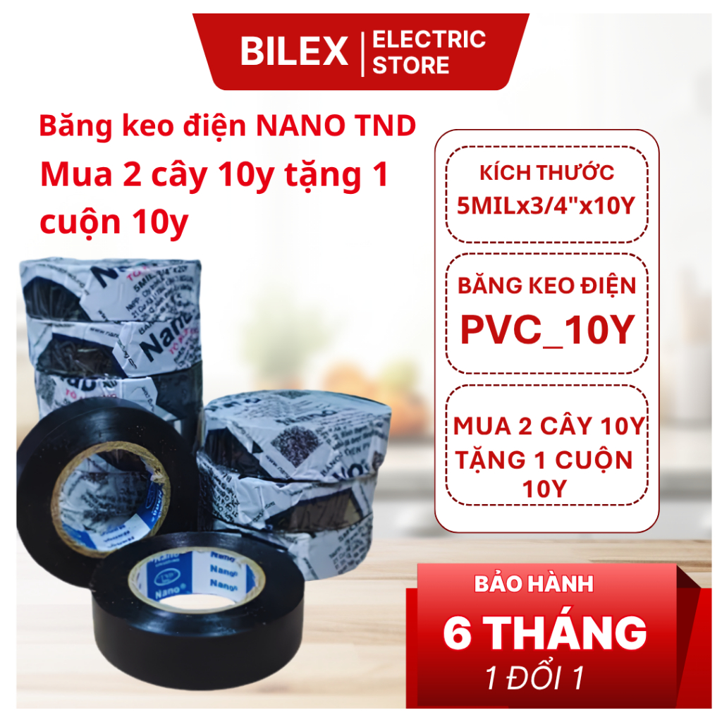Băng Keo Điện Nano Tô Nga Dũng 10Y Cách Điện Tốt, Dẻo Dai, Bám Dính Cao | Mua 1 Cây Tặng 1 Cuộn 10Y
