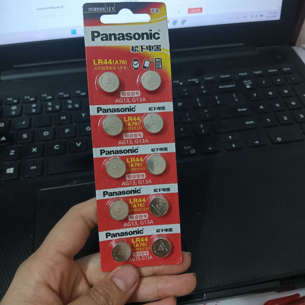 Pin LR44 Panasonic 1.5V.Pin cúc áo dùng smartkey Vỉ 10 viên