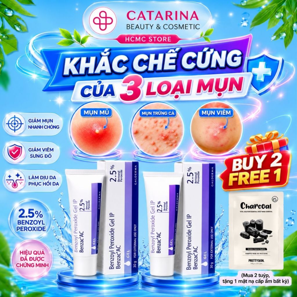 Galderma Benzac AC | Benzoyl Peroxide 2.5% - 5% 30gram | Hỗ trợ giảm mụn trứng cá, mụn viêm