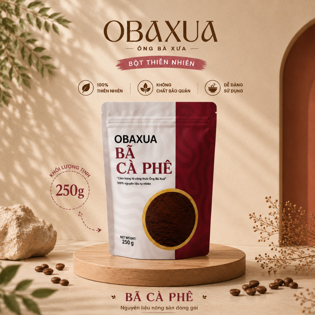 OBAXUA – Bã Cà Phê Dạng Bột 250g | Nguyên Liệu Nông Sản Đóng Gói