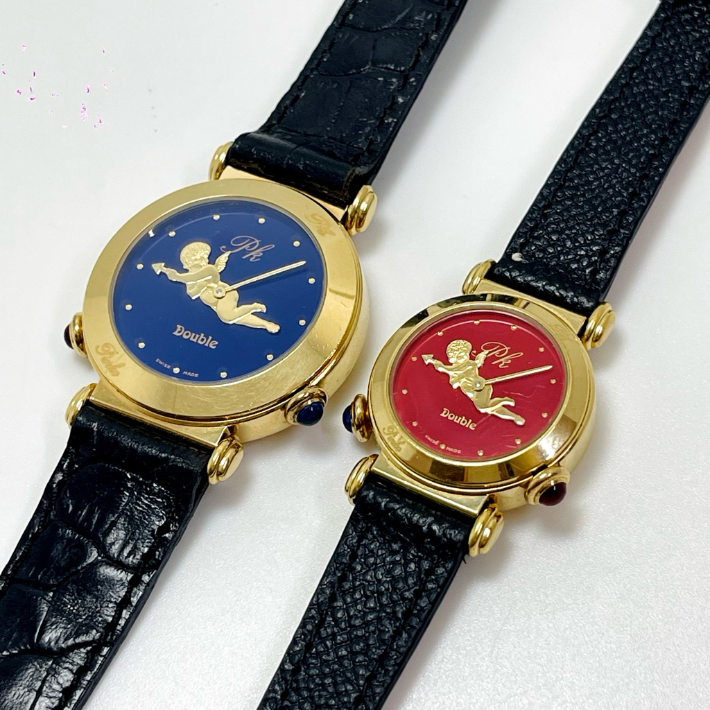 Cặp đồng hồ siêu phẩm hiệu PINKO Vintage bọc vàng, 2 mặt siêu đẹp - Thuỵ Sỹ, Chính hãng [2HAND]
