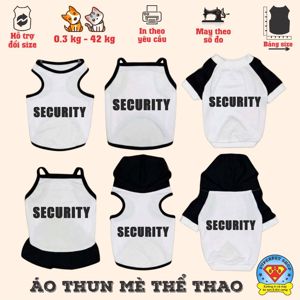 Áo mùa hè chó mèo - CHỮ SECURITY - TRẮNG ĐEN - Superpet Shop