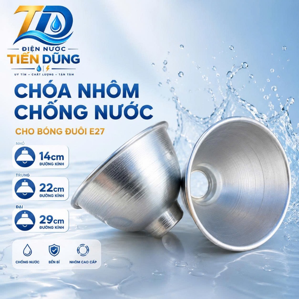 Chóa nhôm chống nước, Chóa nhôm bóng đèn, choá đèn nhôm dùng cho bóng đuôi E27