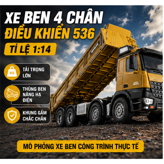Xe Ben 4 Chân Điều Khiển Từ Xa 1536 Tỷ Lệ 1:14 Thùng Ben Nâng Hạ Điện Mô Phỏng Xe Công Trình Cỡ Lớn