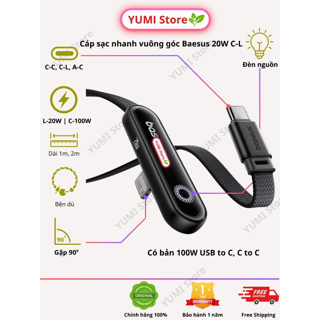 Cáp sạc Baesus MVP3 bảo hành 12 tháng