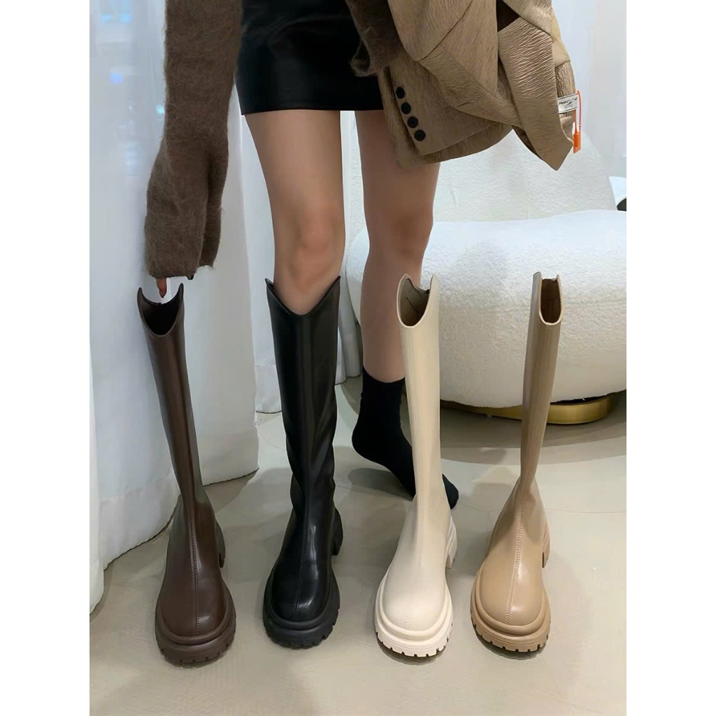 Boot Nữ Ống Cao Đế Bánh Mì, Boot Cao Gối Da Mềm Hàn Quốc, Giày Boot Nữ Cá Tính Thời Trang, Boot Đế C
