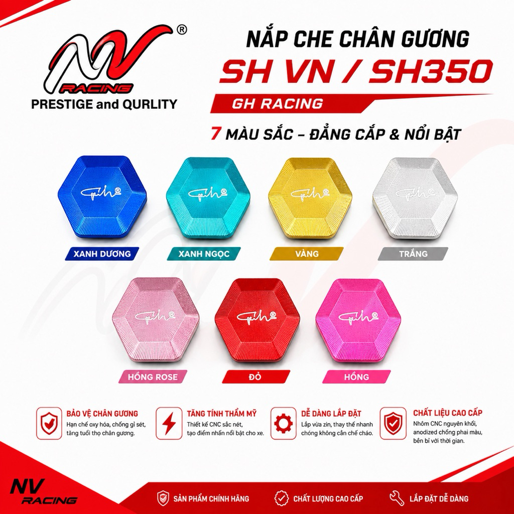 Nắp che chân gương Gh racing SH VN / SH350 CNC