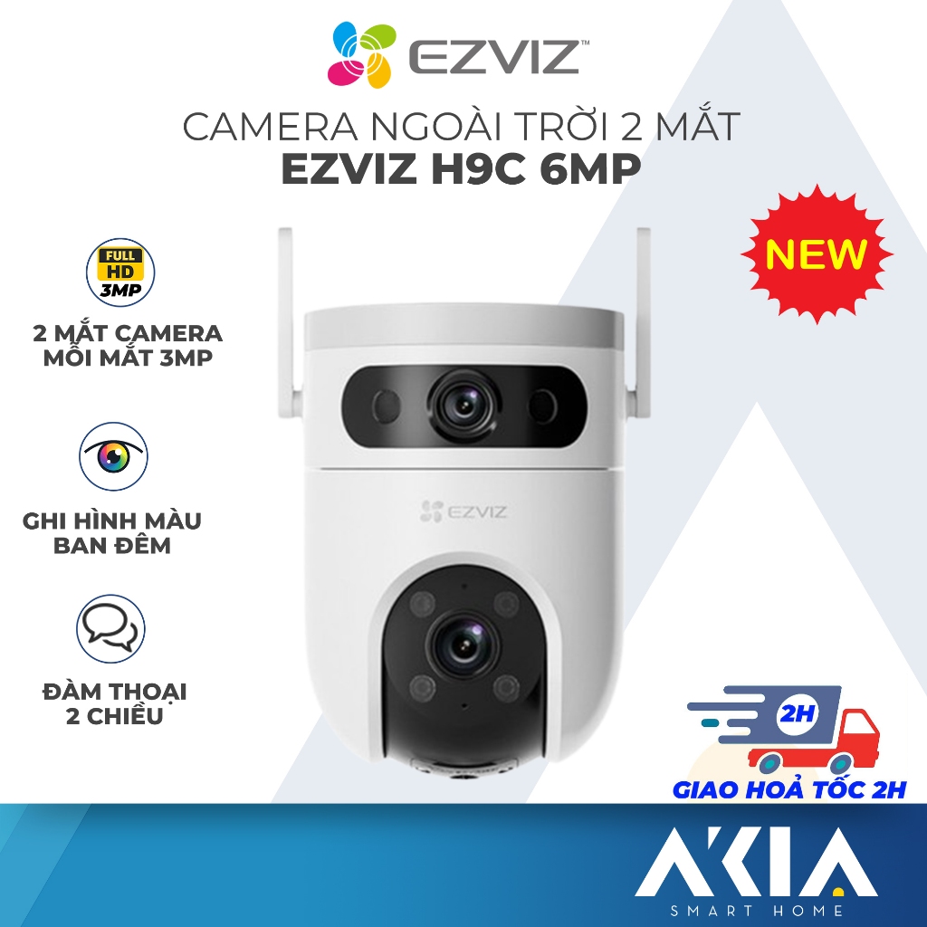 Camera 2 mắt ngoài trời Ezviz H9C 6MP/ 10MP, theo dõi thông minh, phát hiện phương tiện, quay màu