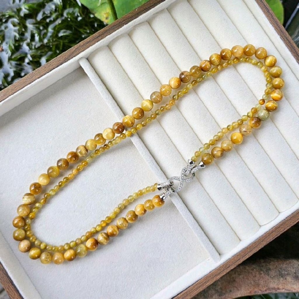 Vòng cổ ngắn 2 tầng mắt hổ vàng 4*8 ly 100h4ly* 40h10ly móc ĐẸP thiết kế tặng kèm hộp (Ms:SP002426, 