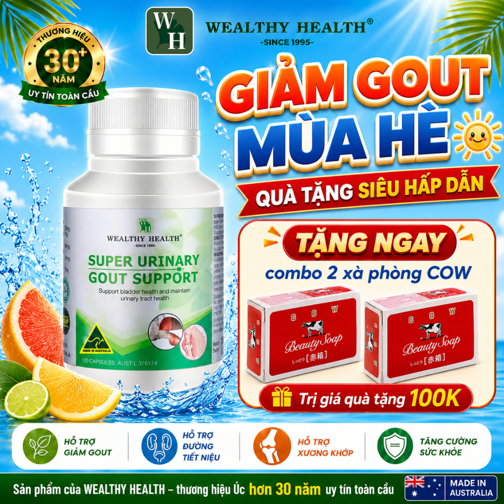 [HSD 10.2027]Wealthy Health Super Urinary Gout Support 100 Viên Hỗ Trợ Gout,Giảm Acid Uric, Hỗ Trợ T