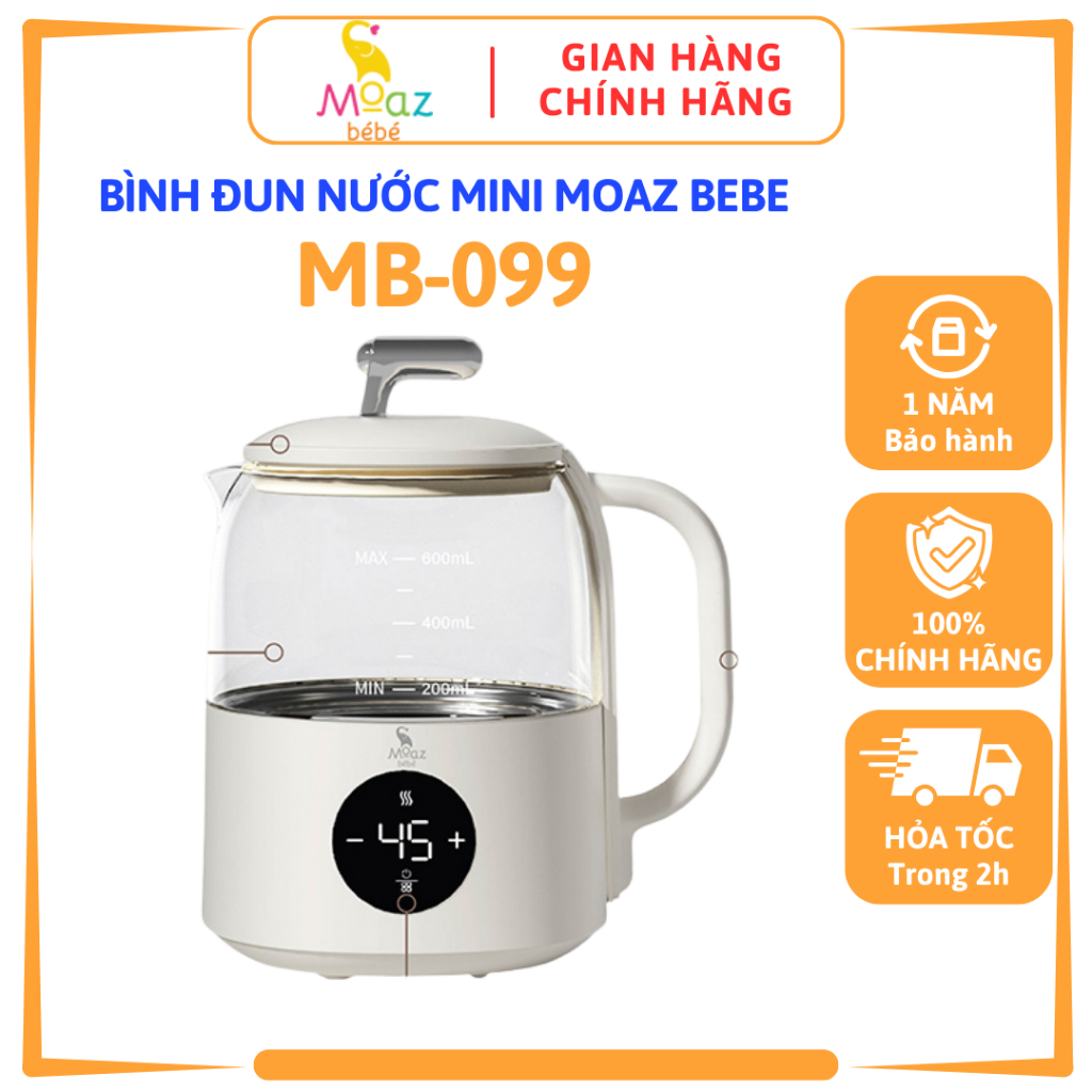 Bình đun nước mini Moaz BéBé MB099, đun nước đến 99 độ, khử clo trong 3 phút