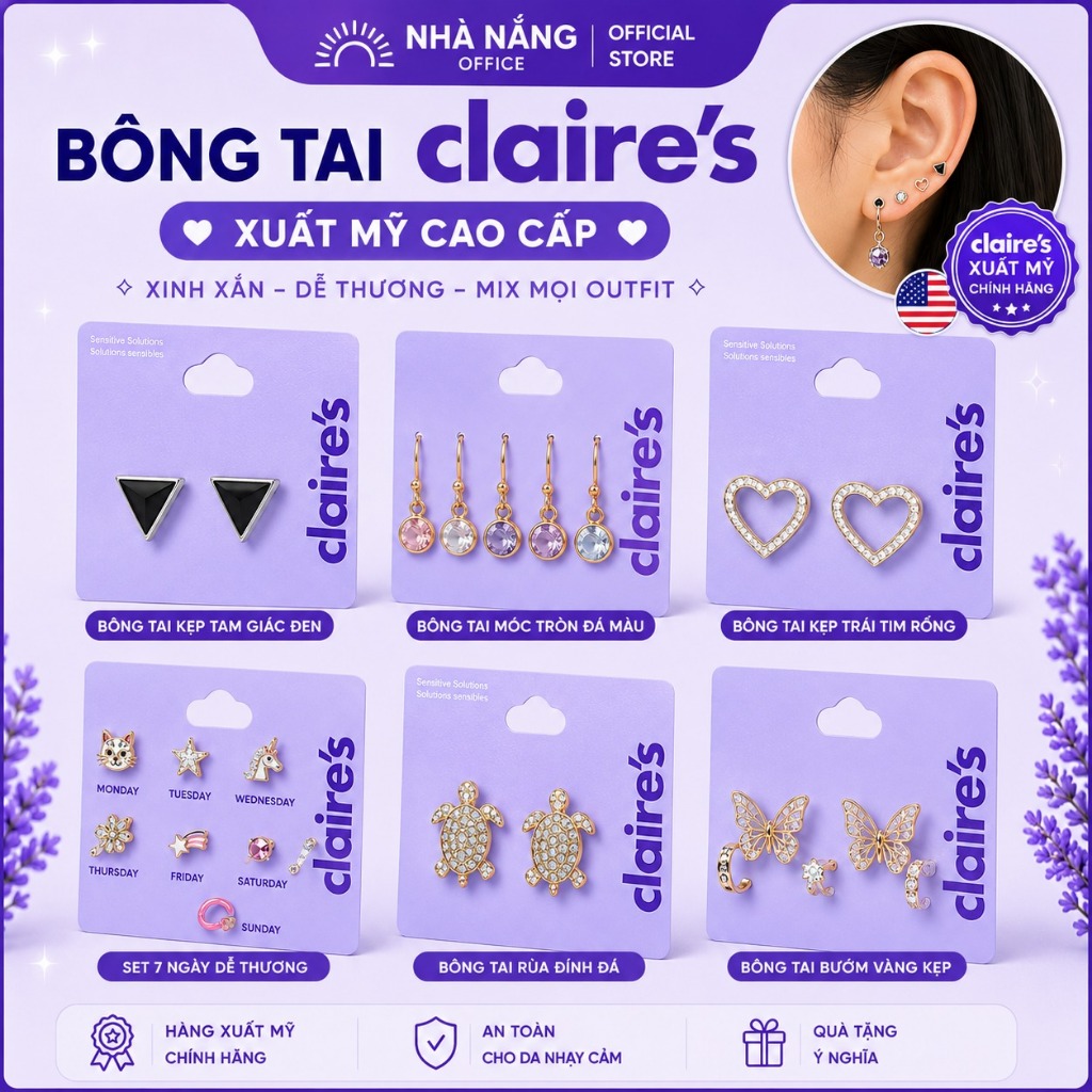 ✨ BÔNG TAI CLAIRE'S XUẤT MỸ CAO CẤP | NHÀ NẮNG OFFICE ✨