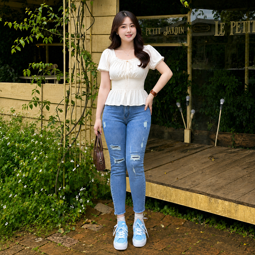 Thời trang BigSize - Quần Jean Nữ 9 Tấc Skinny Jean Phom Ôm Rách Kiểu Vá Đắp 3019 4488 MoliJeans