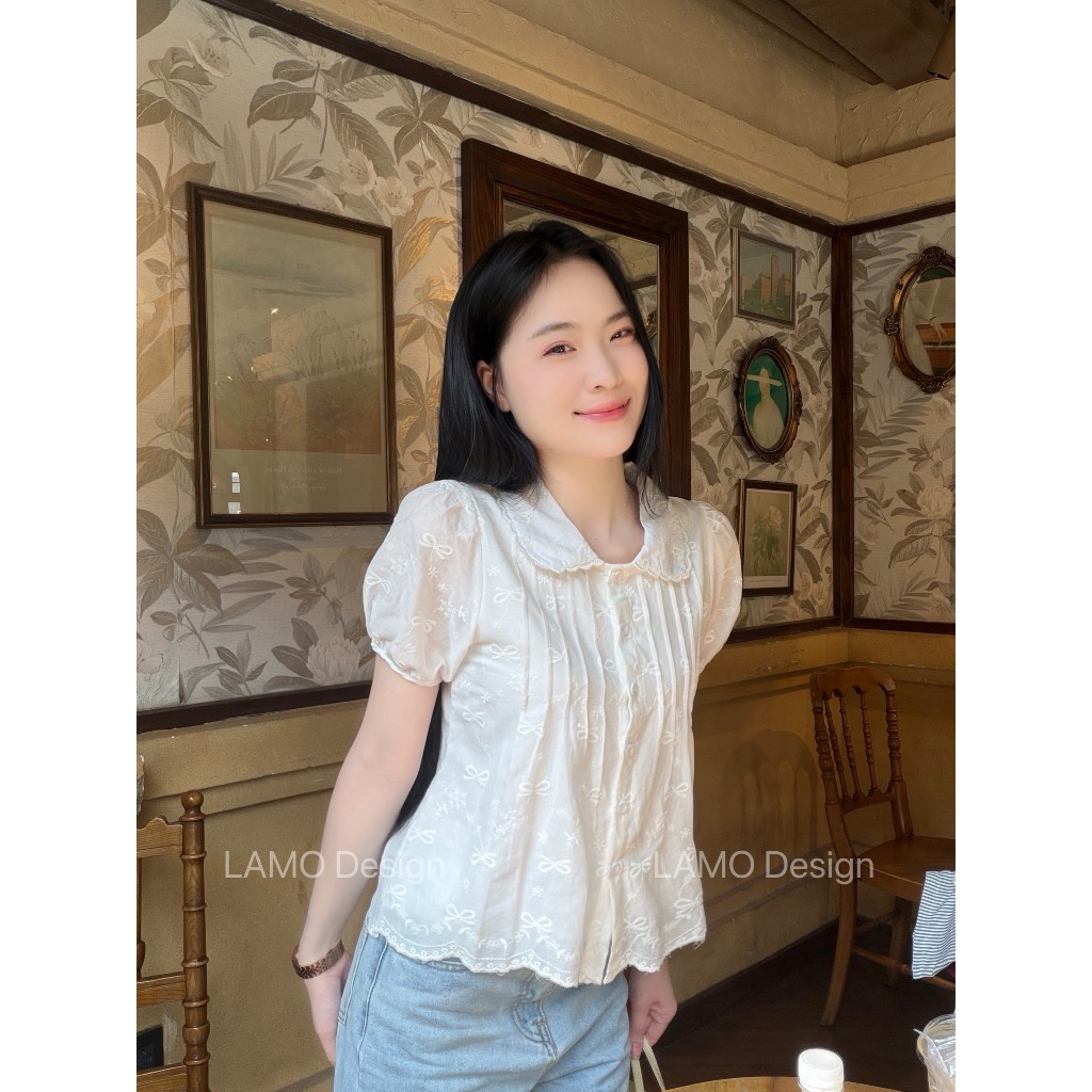 Áo kiểu hottrend nữ cổ sen viền ren trẻ trung LAMO - B1594 | BigBuy360 - bigbuy360.vn