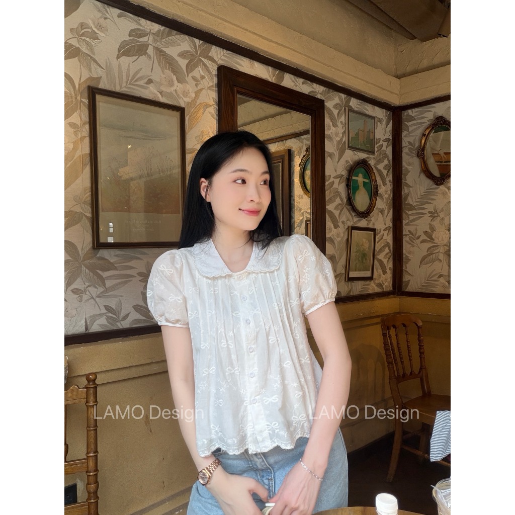 Áo kiểu hottrend nữ cổ sen viền ren trẻ trung LAMO - B1594 | BigBuy360 - bigbuy360.vn