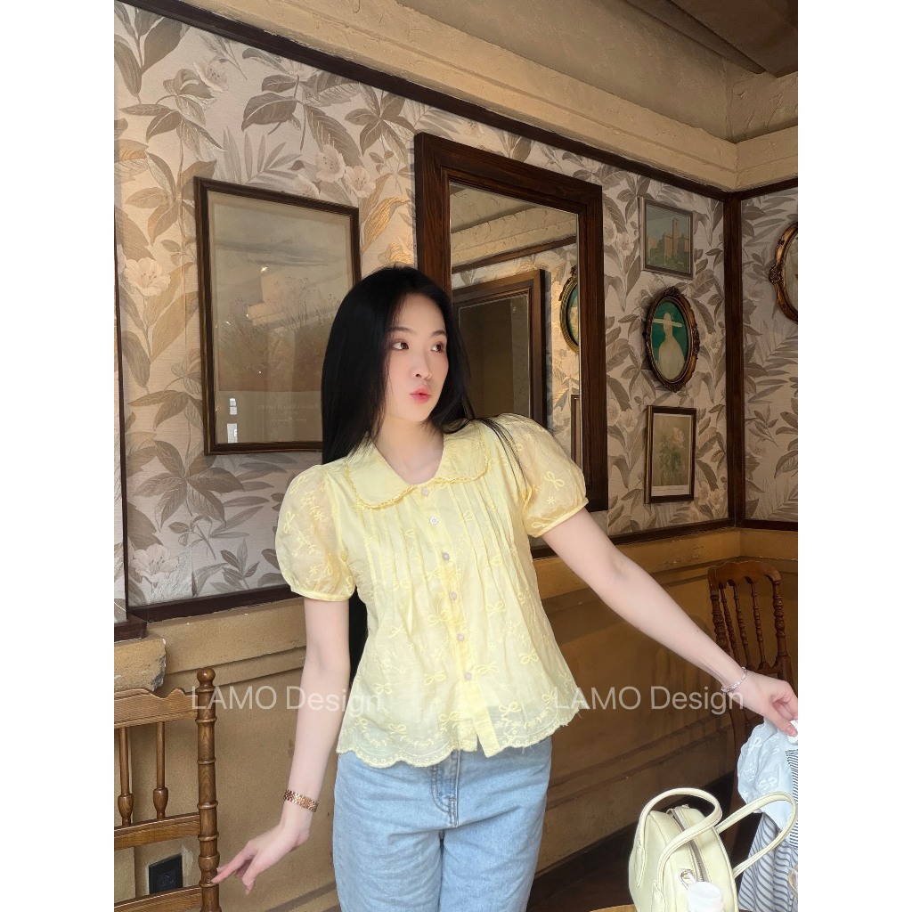 Áo kiểu hottrend nữ cổ sen viền ren trẻ trung LAMO - B1594 | BigBuy360 - bigbuy360.vn