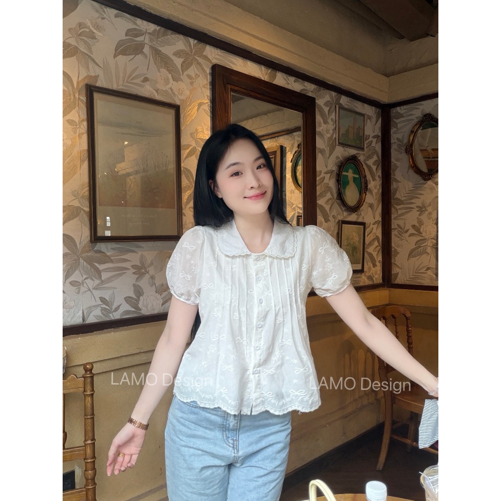 Áo kiểu hottrend nữ cổ sen viền ren trẻ trung LAMO - B1594 | BigBuy360 - bigbuy360.vn