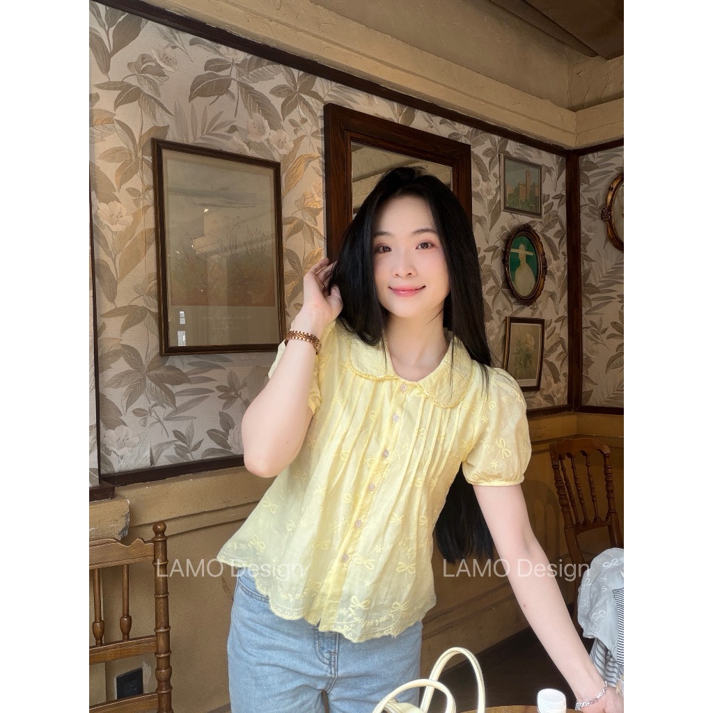 Áo kiểu hottrend nữ cổ sen viền ren trẻ trung LAMO - B1594 | BigBuy360 - bigbuy360.vn