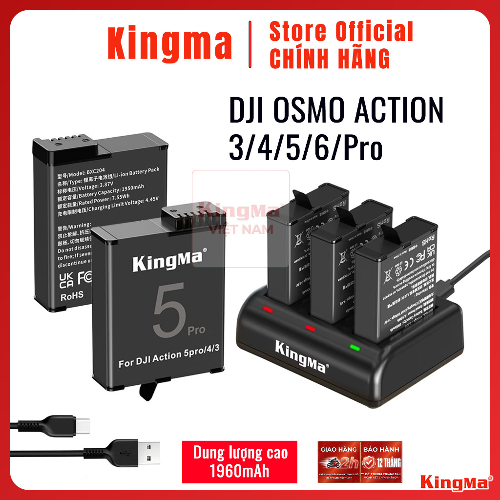 KingMa DJI Osmo Action 3 4 5 6 Pro | Pin và dock sạc máy quay action cam DJI Osmo Action 3 4 5 6 Pro