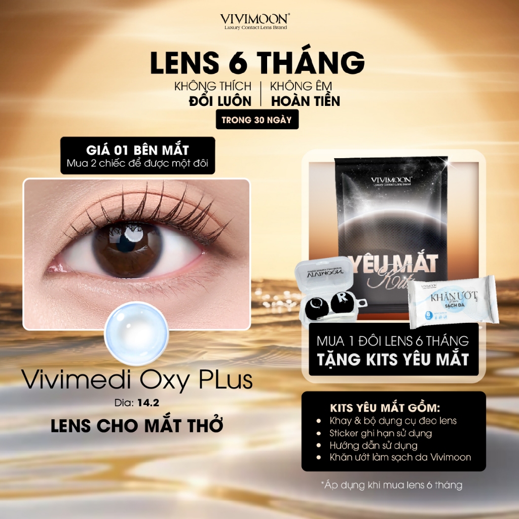 VIVIMOON lens cận cho mắt thở 6 tháng trong suốt Vivimedi Oxy Plus (Giá 01 chiếc - 01 bên mắt)