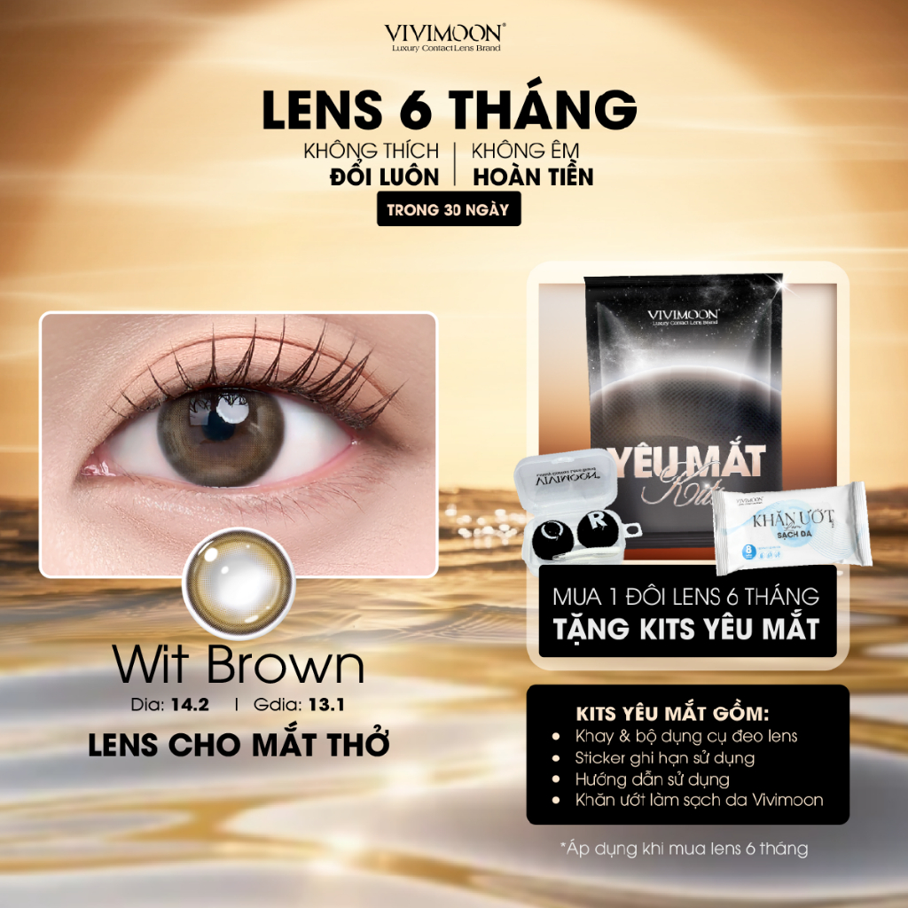 VIVIMOON lens cận cho mắt thở 6 tháng màu nâu rêu Wit Brown độ cận từ 0 đến 8