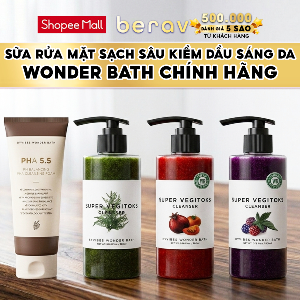 Sữa rửa mặt rau củ sủi bọt thải độc 3 in 1 Byvibes Wonder Bath Super Vegitoks Cleanser 300ML