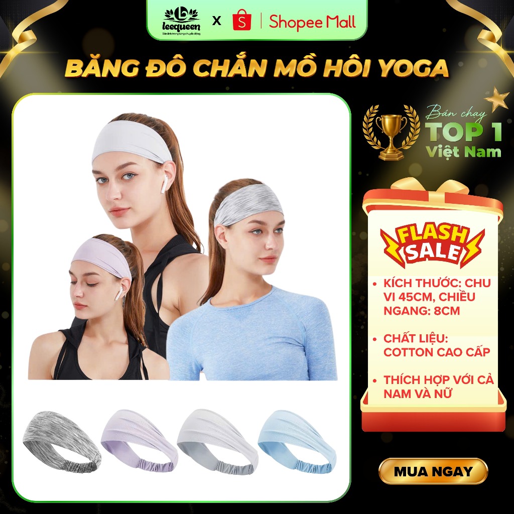 Băng đô chắn mồ hôi tập yoga, gym, chạy bộ, thể thao Lee Queen chất liệu cotton co dãn