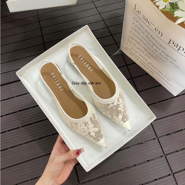 Giày Bệt Nữ Công Sở Ren Hoa Mũi Nhọn Trơn Hàng Cao Cấp PT09