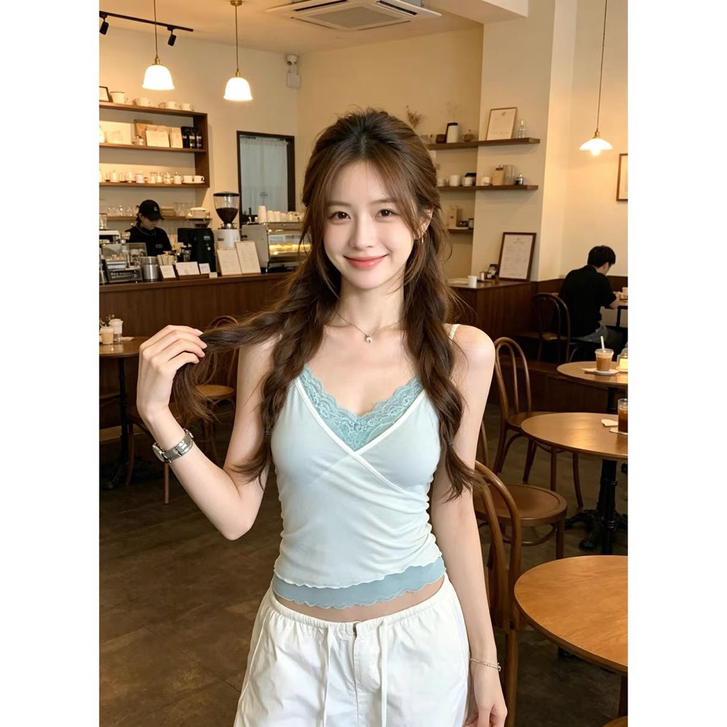 Áo voan hai dây layer phối ren nữ tính