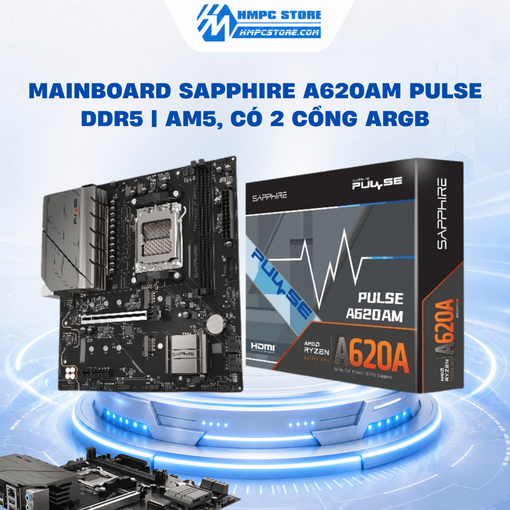 Mainboard Sapphire A620AM PULSE DDR5 | AM5, Có 2 cổng ARGB, bảo hành 36 tháng
