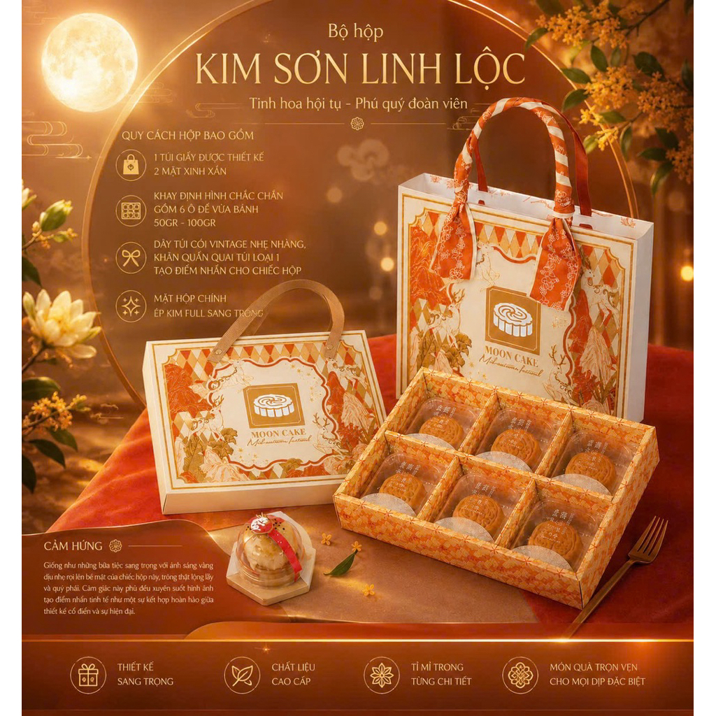 set 10 Hộp Đựng Bánh Trung Thu 6 Bánh Mini, Bánh Dứa, Lava Trứng Chảy (KIM SƠN LINH LỘC)