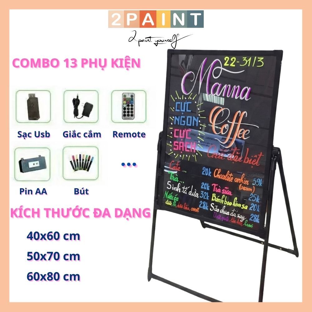 Bảng LED huỳnh quang,  Biển led dạ quang viết tay Ghi Menu - Tặng bút dạ, Phấn màu + Full phụ kiện 2
