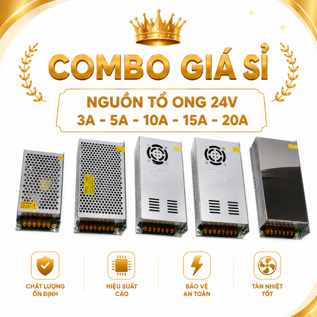 [Combo Giá Sỉ] Nguồn Tổ Ong 24V 3A 5A 10A 15A 20A AC 220V Sang DC 24V Nguồn LED Camera Motor