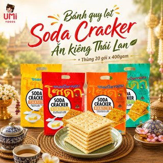 [400gam] Bánh qui lạt ăn kiêng soda cracker Thái Lan  4 vị mè đen / sữa / xilytol / trứng muối - ăn vặt ngon bổ