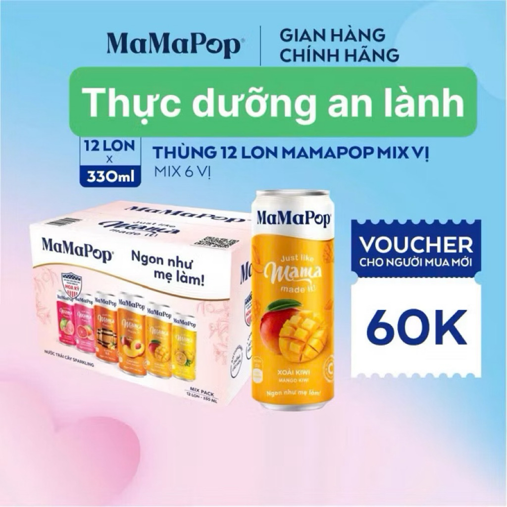 NƯỚC TRÁI CÂY SPARKLING MAMAPOP MIX 6 VỊ DATE MỚI NHẤT