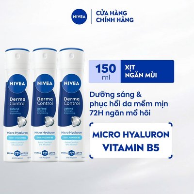 Bộ 3 Xịt Ngăn Mùi NIVEA Derma Control Dưỡng Sáng & Phục Hồi/Đều màu/Mềm mịn (150mlx3) - 91765x3 /91776x3 /91783x3