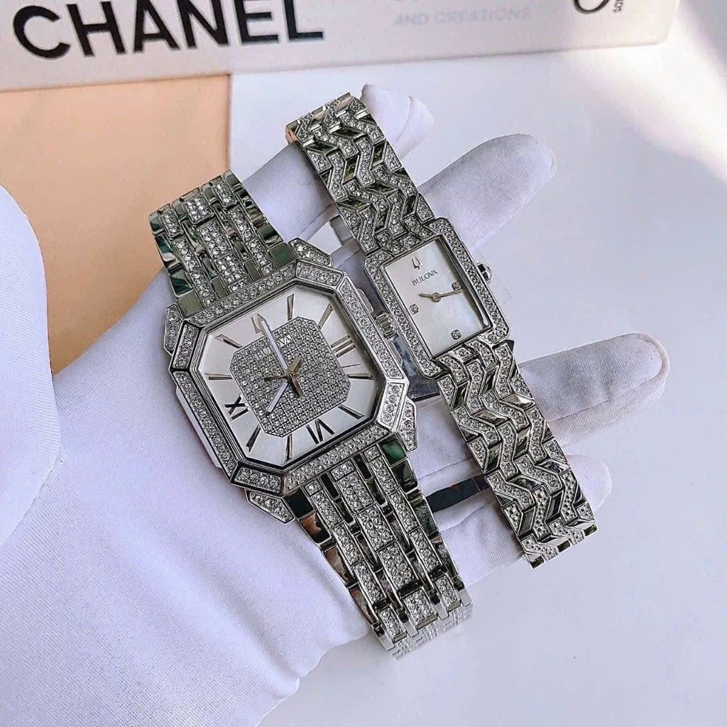 [Chính Hãng 100%] Đồng Hồ Cặp Đôi Bulova 96A285, 96L304 Máy Quartz (Pin) Kính Khoáng Mặt Vuông Siz 4
