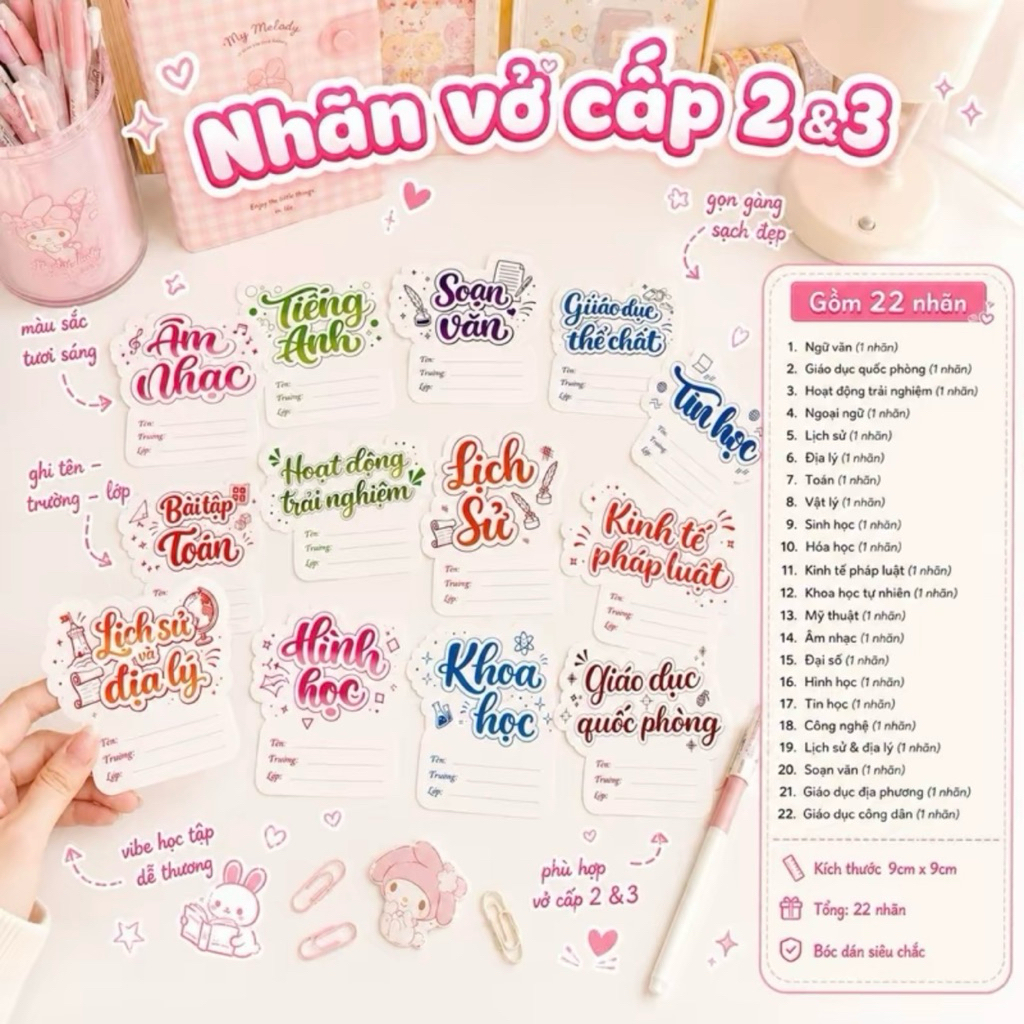 [Mẫu mới 2026] Set 20 nhãn vở tên môn học thiết kế Bullet Journal cấp 1 2 3