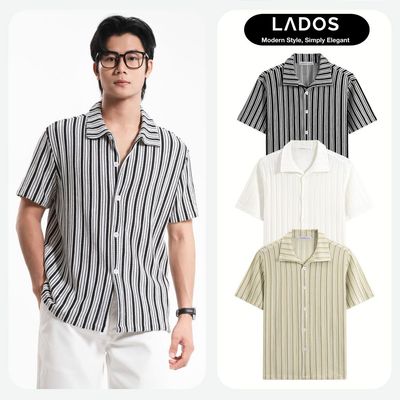 Áo Sơ Mi Tay Ngắn Dệt Kim Sọc Dọc LADOS - 8200 Form Regular Fit, Co Giãn Thoải Mái, Ít Nhăn, Thoáng Mát