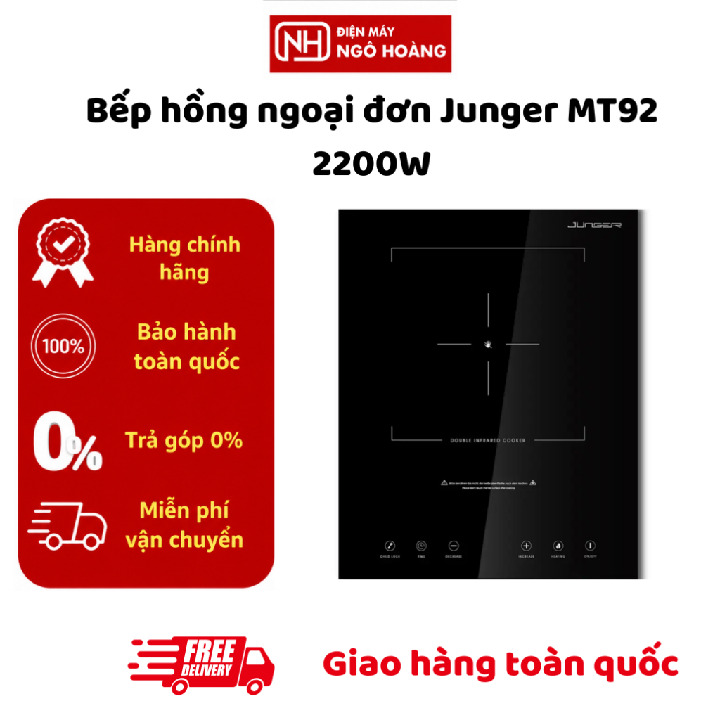 MT92 - Bếp Hồng Ngoại Đơn Junger MT92 2200W Mặt Kính Cao Cấp Điều Khiển Cảm Ứng Chính Hãng