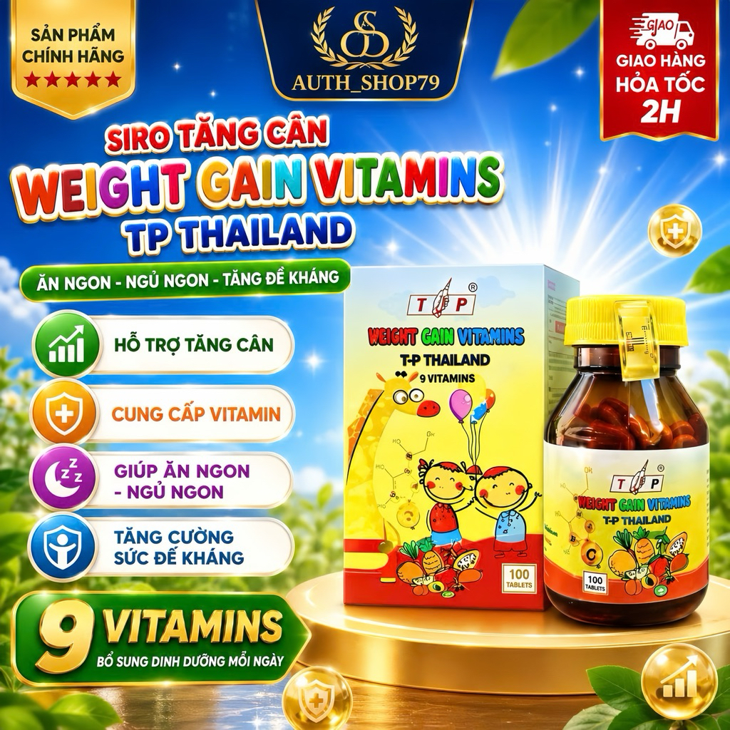 9 Vitamin Tăng Cân T.P thái lan hộp 100 viên mẫu mới hiệu quả an toàn không tích nước