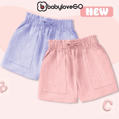 COMBO 2 Quần đùi bé gái BabyloveGO quần sooc vải đũi mềm quần short unisex có túi cạp chun co giãn QT003