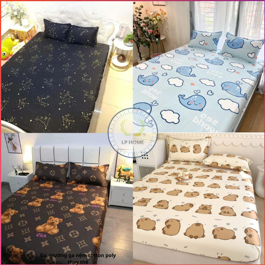 Ga giường cotton poly thay thế vải nhập hàng loại 1 cao cấp dễ thương sắc nét - Bo chun miễn phí 1m2/1m6/1m8