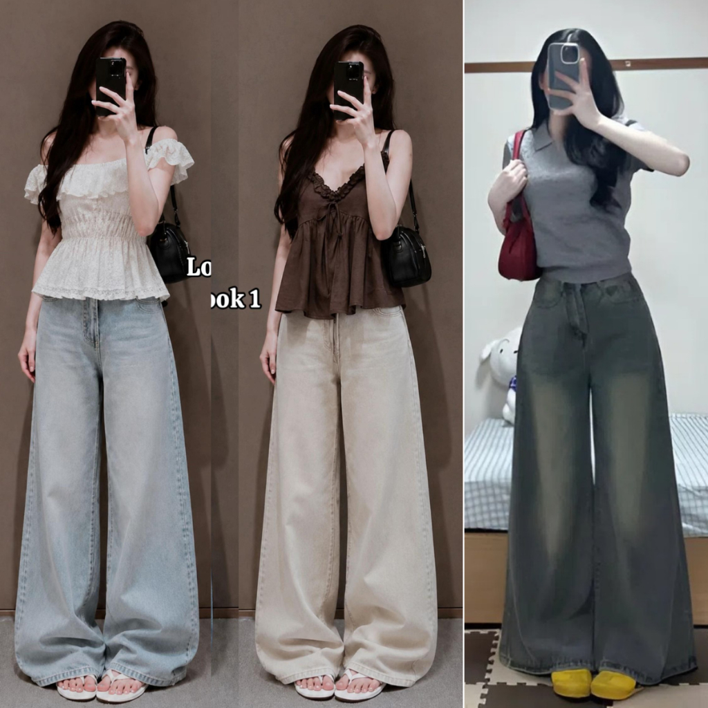 Quần Jean Nữ ống SIÊU RỘNG cạp cao MIAA Phong Cách Hàn Quốc TÔN DÁNG chất bò mềm denim đầy đủ size